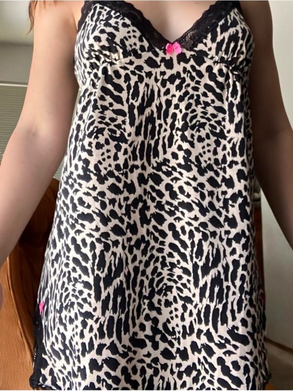 Joe Boxer Black and White Leopard Print  Chemise with Pink Accents